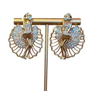NEW 14K Gold Plated White Rhinestone Woman Posing Earrings